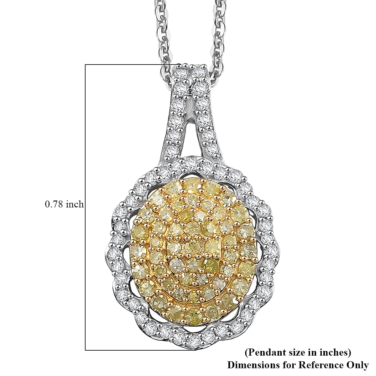 D'Joy Natural Yellow and White Diamond I3 0.50 ctw Sunflower Pendant Necklace in Rhodium Over Sterling Silver 20 Inches