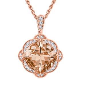 Luxoro AAA Marropino Morganite and G-H I2 Diamond 6.94 ctw Pendant Necklace in 10K Rose Gold 18 Inches