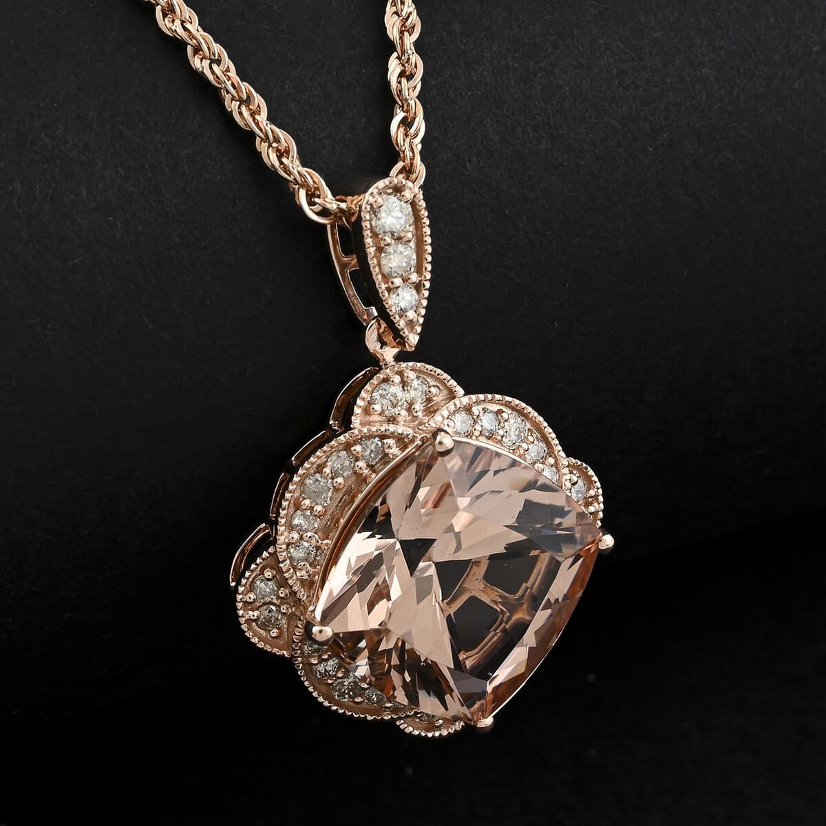 Luxoro AAA Marropino Morganite and G-H I2 Diamond 6.94 ctw Pendant Necklace in 10K Rose Gold 18 Inches image number 1
