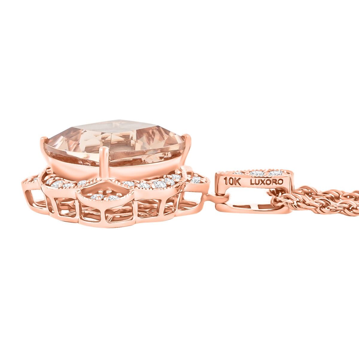 Luxoro AAA Marropino Morganite and G-H I2 Diamond 6.94 ctw Pendant Necklace in 10K Rose Gold 18 Inches image number 3