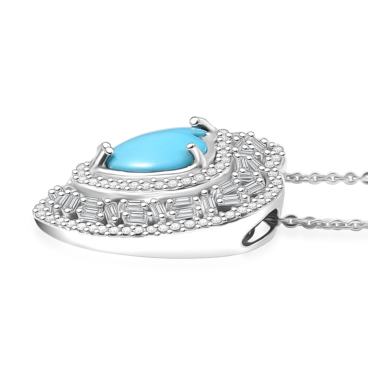 D'Joy Sleeping Beauty Turquoise and Moissanite 3.25 ctw Heart Pendant Necklace in Rhodium Over Sterling Silver 20 Inches image number 3
