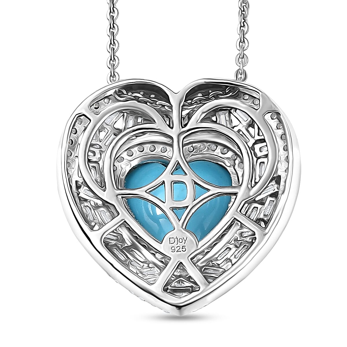 D'Joy Sleeping Beauty Turquoise and Moissanite 3.25 ctw Heart Pendant Necklace in Rhodium Over Sterling Silver 20 Inches image number 4