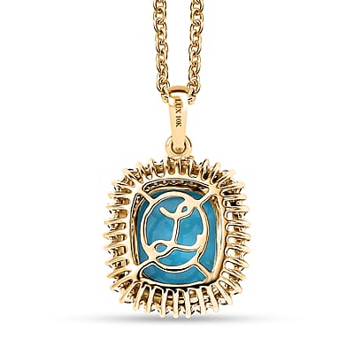 Luxoro Premium Sleeping Beauty Turquoise and Padparadscha Sapphire and Diamond 5.30 ctw Sunset Empress Pendant Necklace in 10K Yellow Gold 20 Inches