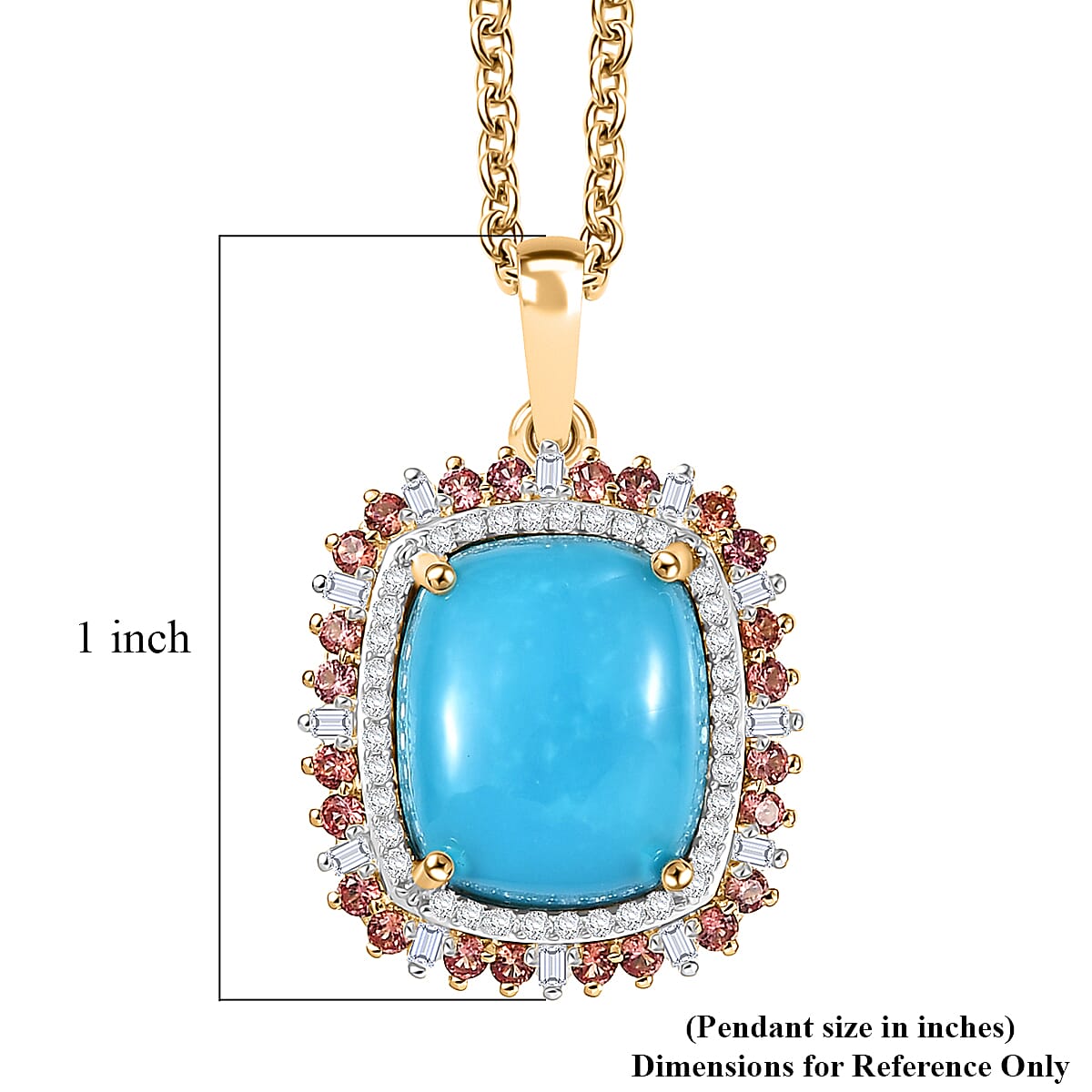 Luxoro Premium Sleeping Beauty Turquoise and Padparadscha Sapphire and Diamond 5.30 ctw Sunset Empress Pendant Necklace in 10K Yellow Gold 20 Inches