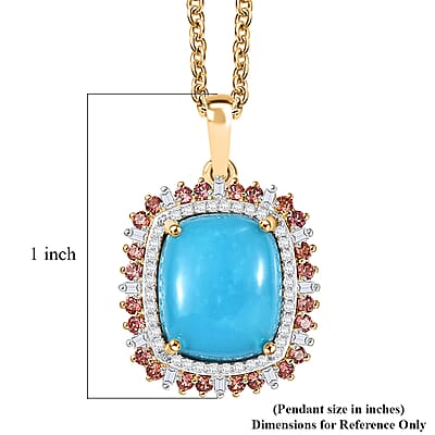 Luxoro Premium Sleeping Beauty Turquoise and Padparadscha Sapphire and Diamond 5.30 ctw Sunset Empress Pendant Necklace in 10K Yellow Gold 20 Inches