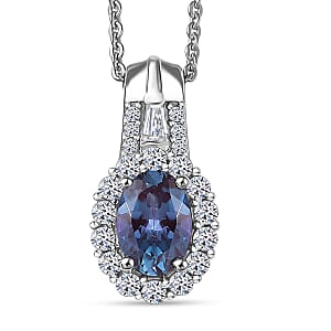 Luxuriant Lab Grown Alexandrite and White Zirocn 1.60 ctw Pendant Necklace in Rhodium Over Sterling Silver 20 Inches