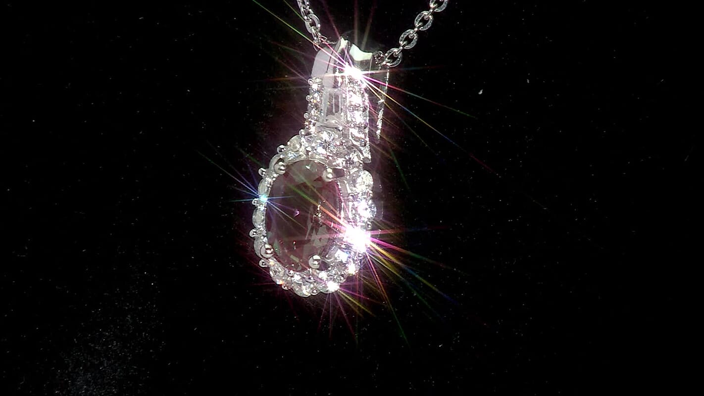 Luxuriant AAA Lab Grown Alexandrite and White Zircon 1.60 ctw Midnight Whisper Pendant Necklace in Rhodium Over Sterling Silver 20 Inches