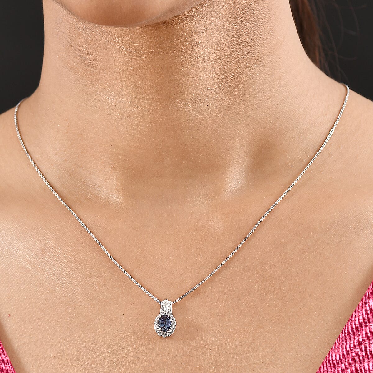 Luxuriant Lab Grown Alexandrite and White Zirocn 1.60 ctw Pendant Necklace in Rhodium Over Sterling Silver 20 Inches image number 2