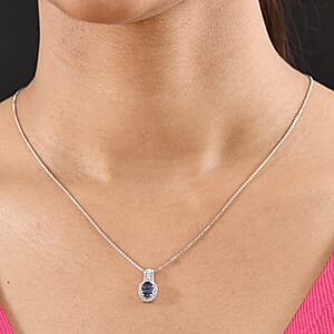 Luxuriant AAA Lab Grown Alexandrite and White Zircon 1.60 ctw Midnight Whisper Pendant Necklace in Rhodium Over Sterling Silver 20 Inches