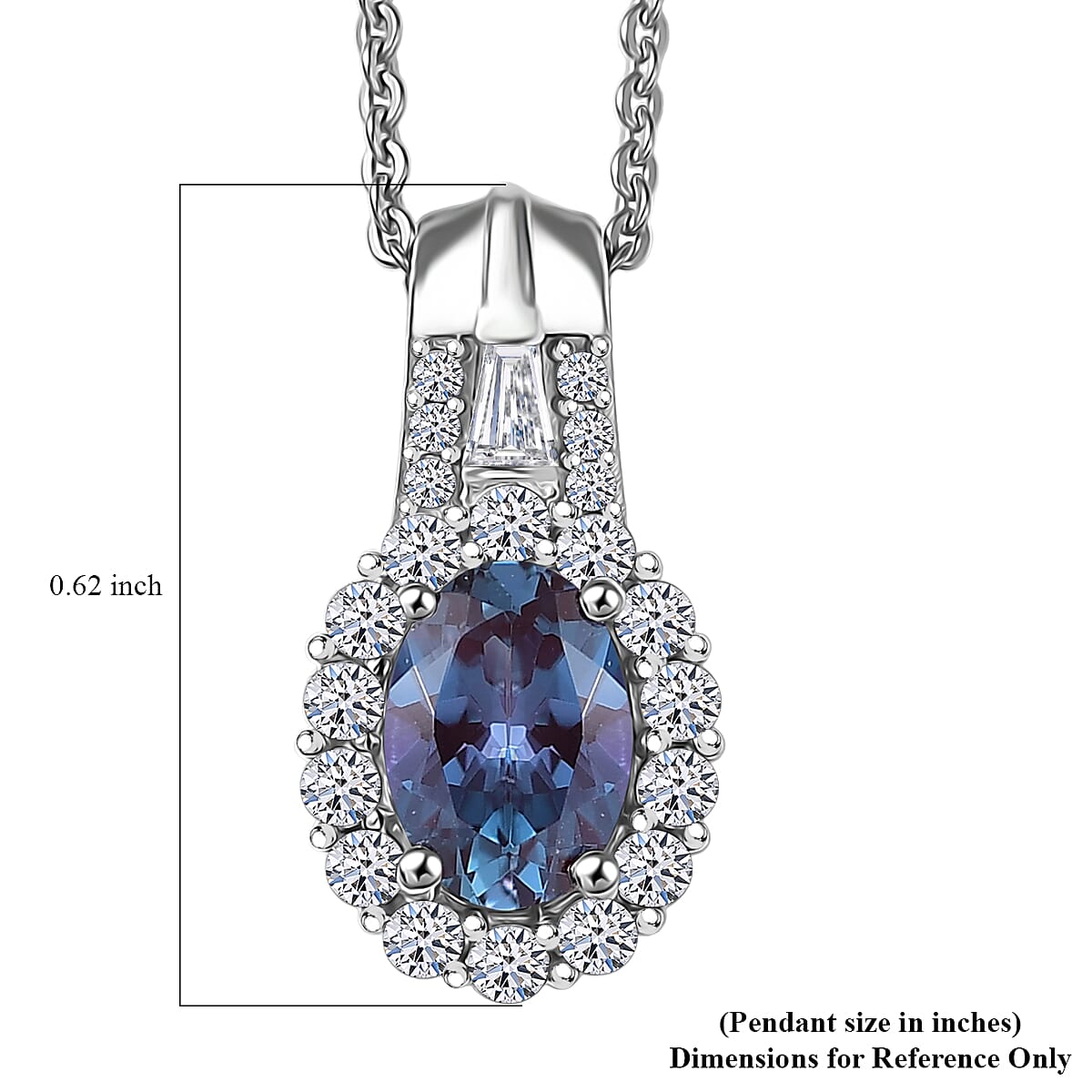 Luxuriant Lab Grown Alexandrite and White Zirocn 1.60 ctw Pendant Necklace in Rhodium Over Sterling Silver 20 Inches image number 6