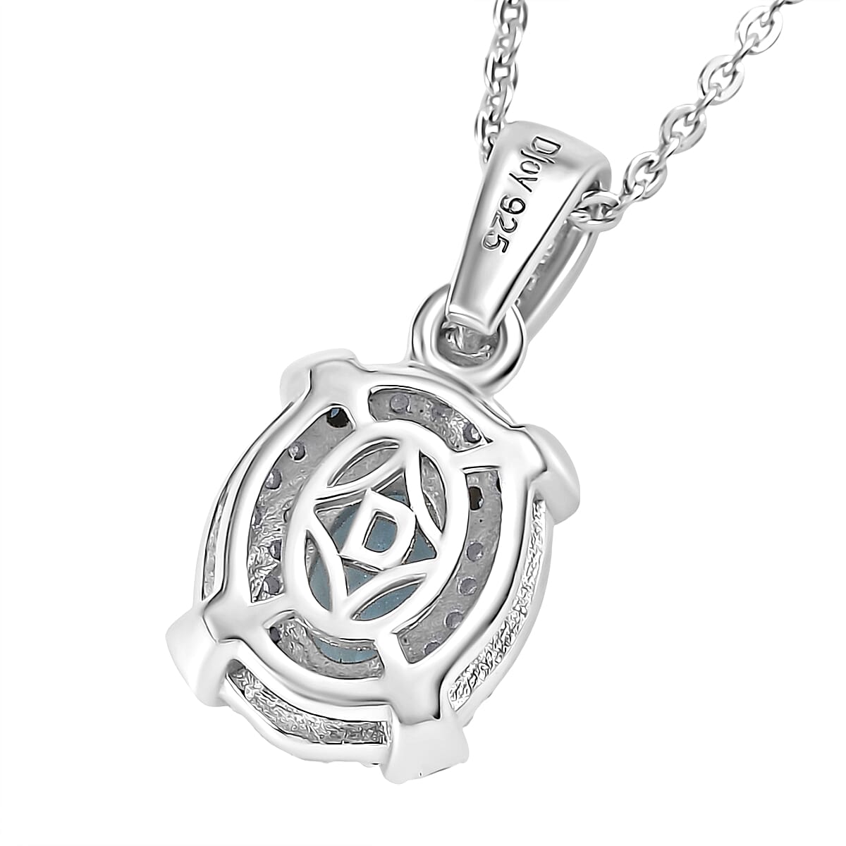 D'Joy Santa Maria Aquamarine, Blue and White Diamond 0.70 ctw Ocean Bloom Pendant Necklace in Rhodium Over Sterling Silver 20 Inches image number 4