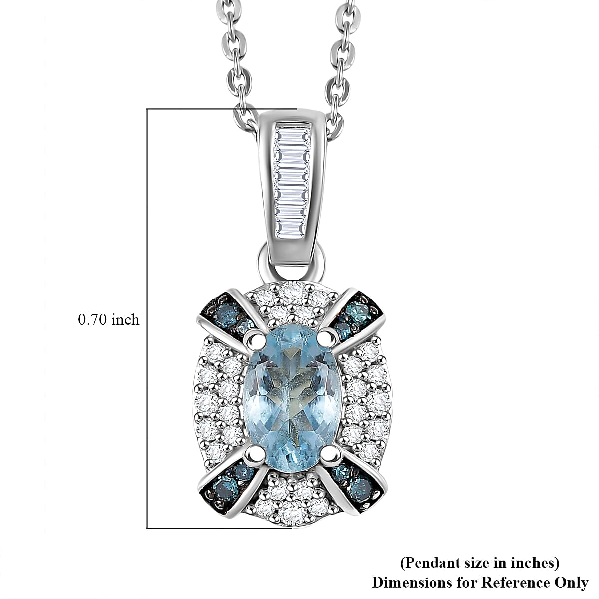 D'Joy Santa Maria Aquamarine, Blue and White Diamond 0.70 ctw Ocean Bloom Pendant Necklace in Rhodium Over Sterling Silver 20 Inches image number 5