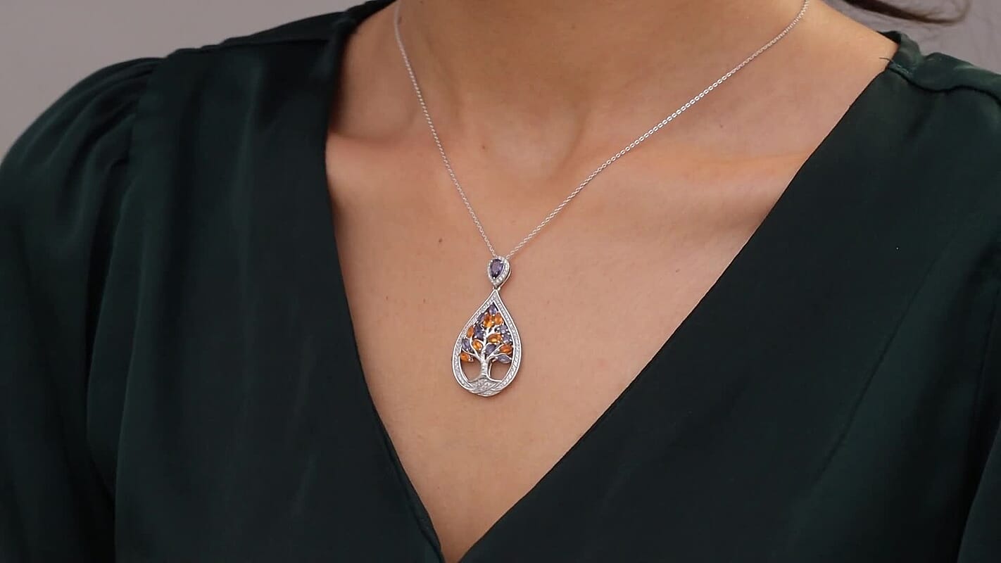 GP Catalina Iolite and Multi Gemstone 4.30 ctw Pendant Necklace in Rhodium Over Sterling Silver 20 Inches