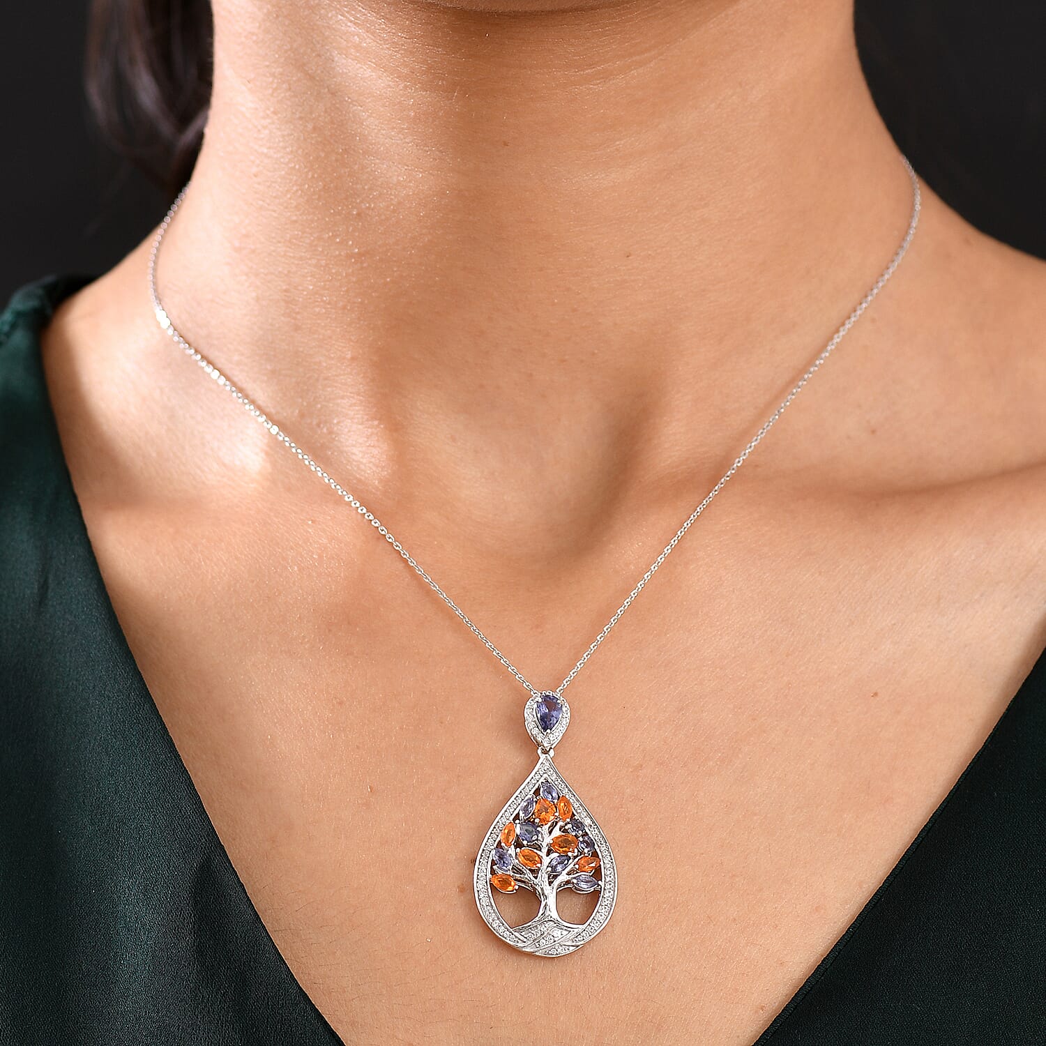 GP Catalina Iolite and Multi Gemstone 4.30 ctw Pendant Necklace in Rhodium Over Sterling Silver 20 Inches