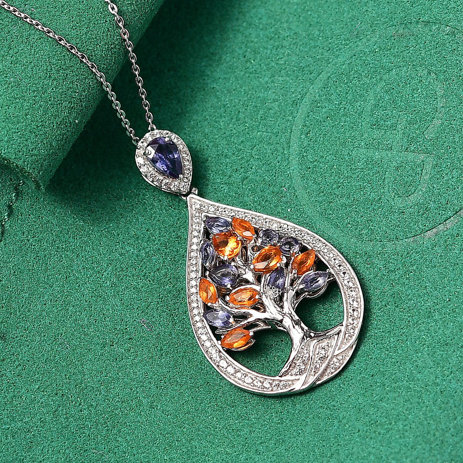 GP Catalina Iolite and Multi Gemstone 4.30 ctw Pendant Necklace in Rhodium Over Sterling Silver 20 Inches