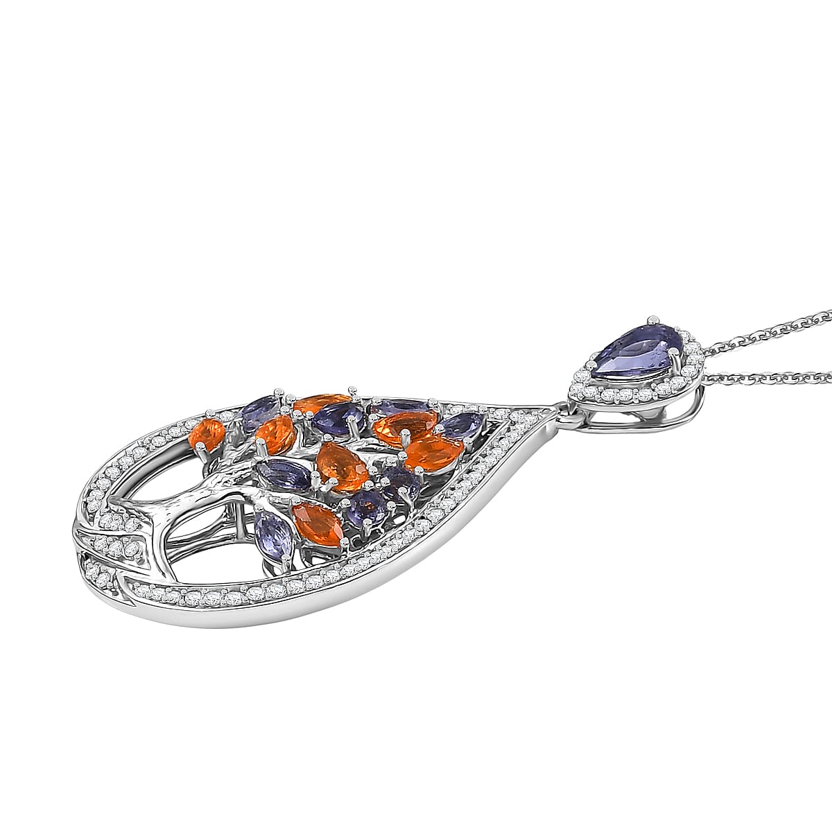 GP Catalina Iolite and Multi Gemstone 4.30 ctw Pendant Necklace in Rhodium Over Sterling Silver 20 Inches