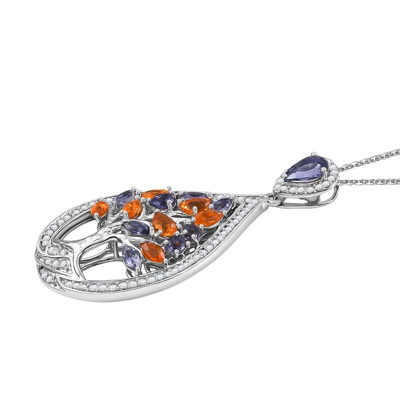 GP Catalina Iolite and Multi Gemstone 4.30 ctw Pendant Necklace in Rhodium Over Sterling Silver 20 Inches