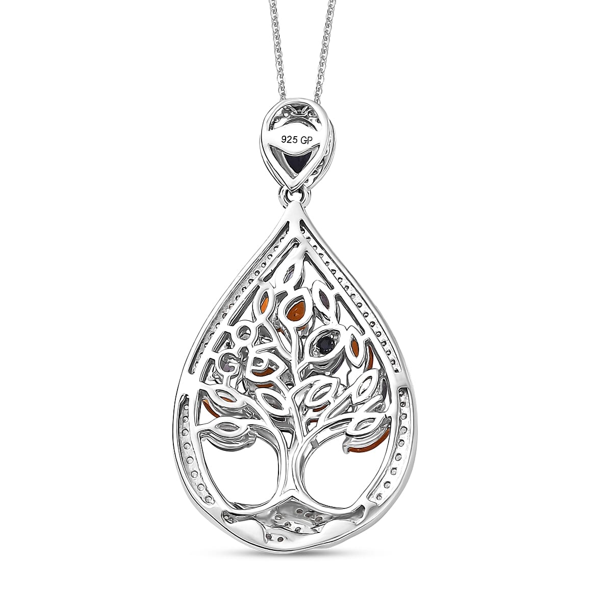 GP Catalina Iolite and Multi Gemstone 4.30 ctw Pendant Necklace in Rhodium Over Sterling Silver 20 Inches