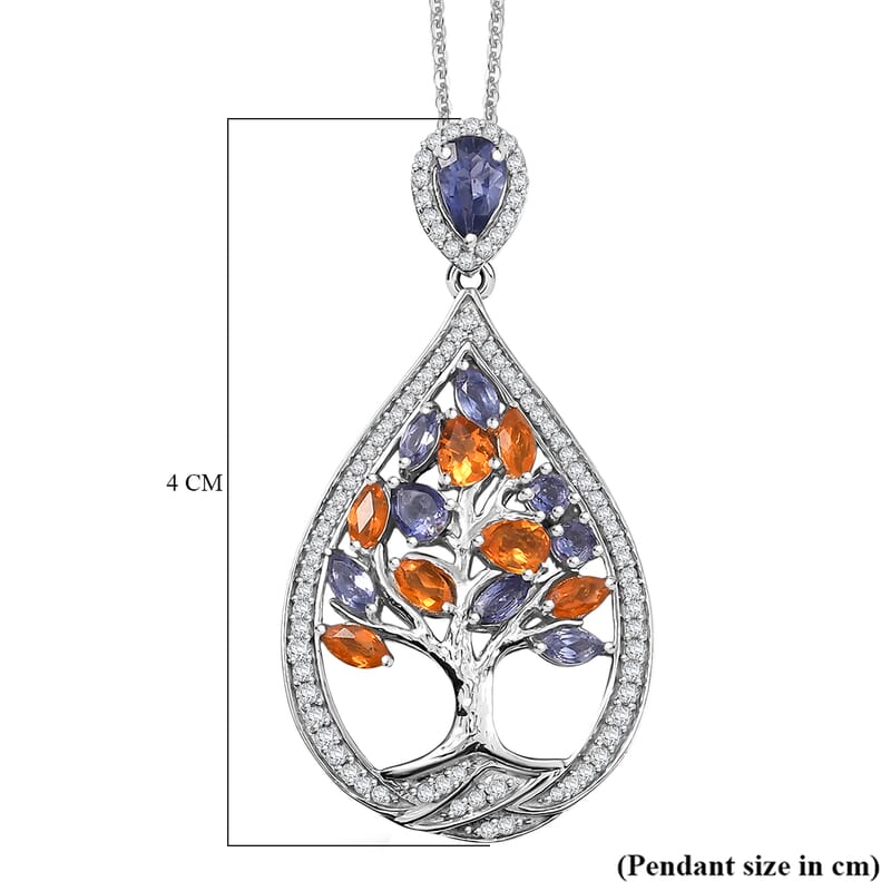 GP Catalina Iolite and Multi Gemstone 4.30 ctw Pendant Necklace in Rhodium Over Sterling Silver 20 Inches