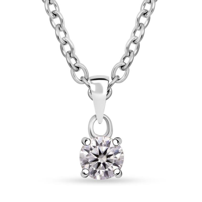 D'Joy Moissanite 2.10 ctw Solitaire Stud Earrings, Ring (Size 5.0) and Pendant Necklace 20 Inches in Rhodium Over Sterling Silver