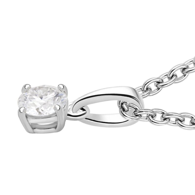 D'Joy Moissanite 2.10 ctw Solitaire Stud Earrings, Ring (Size 5.0) and Pendant Necklace 20 Inches in Rhodium Over Sterling Silver
