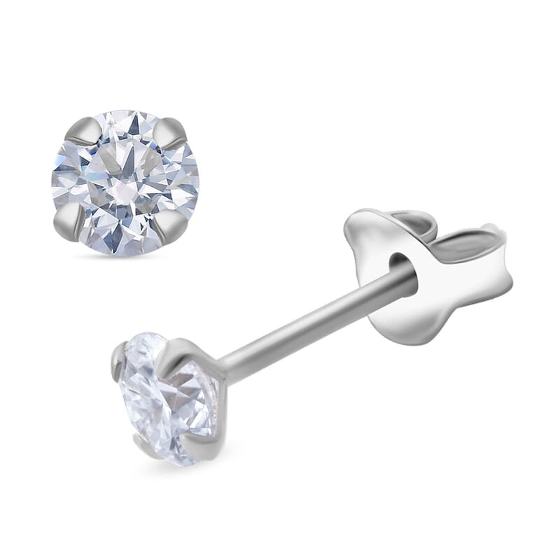 D'Joy Moissanite 2.10 ctw Solitaire Stud Earrings, Ring (Size 5.0) and Pendant Necklace 20 Inches in Rhodium Over Sterling Silver