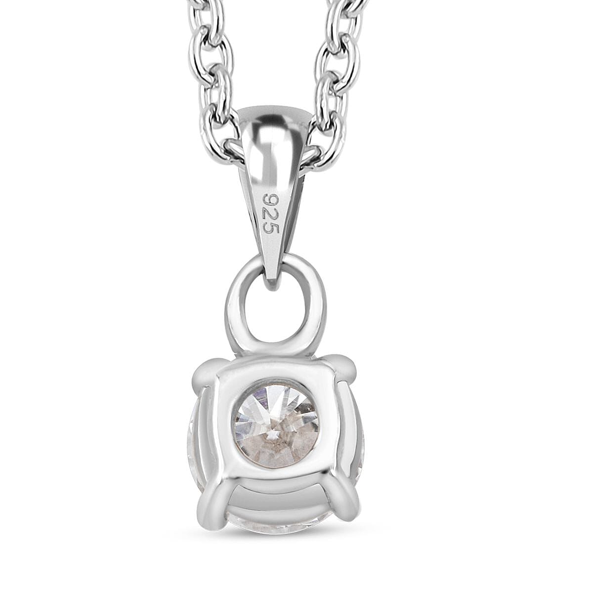 D'Joy Moissanite 2.10 ctw Solitaire Stud Earrings, Ring (Size 8.0) and Pendant in Rhodium Over Sterling Silver with Stainless Steel Necklace (20 Inches) image number 7