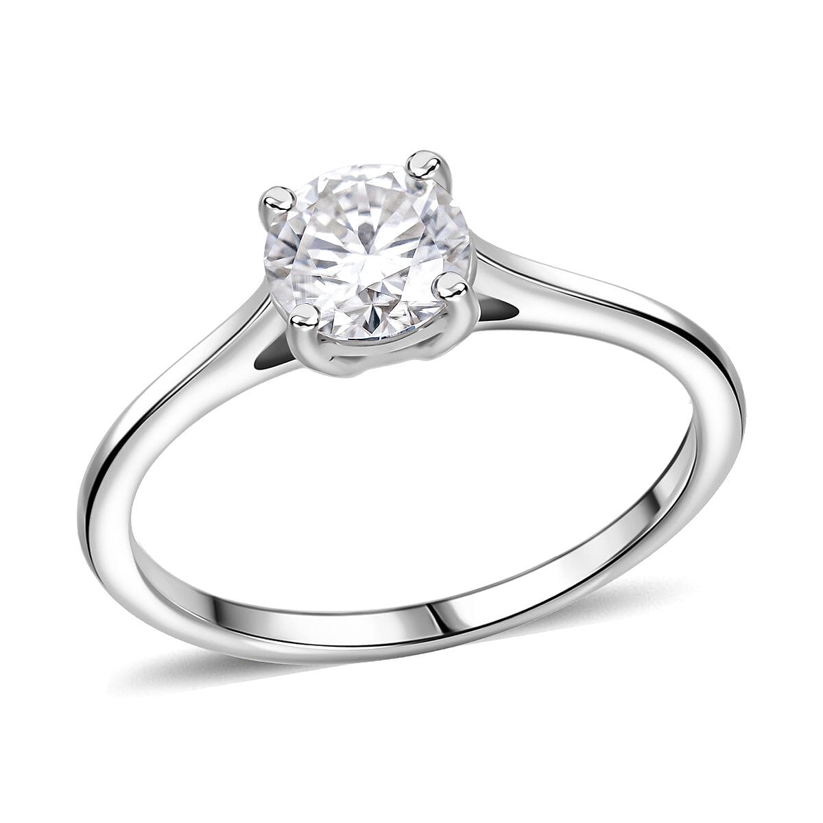 D'Joy Moissanite 2.10 ctw Solitaire Stud Earrings, Ring (Size 9.0) and Pendant in Rhodium Over Sterling Silver with Stainless Steel Necklace (20 Inches) image number 2