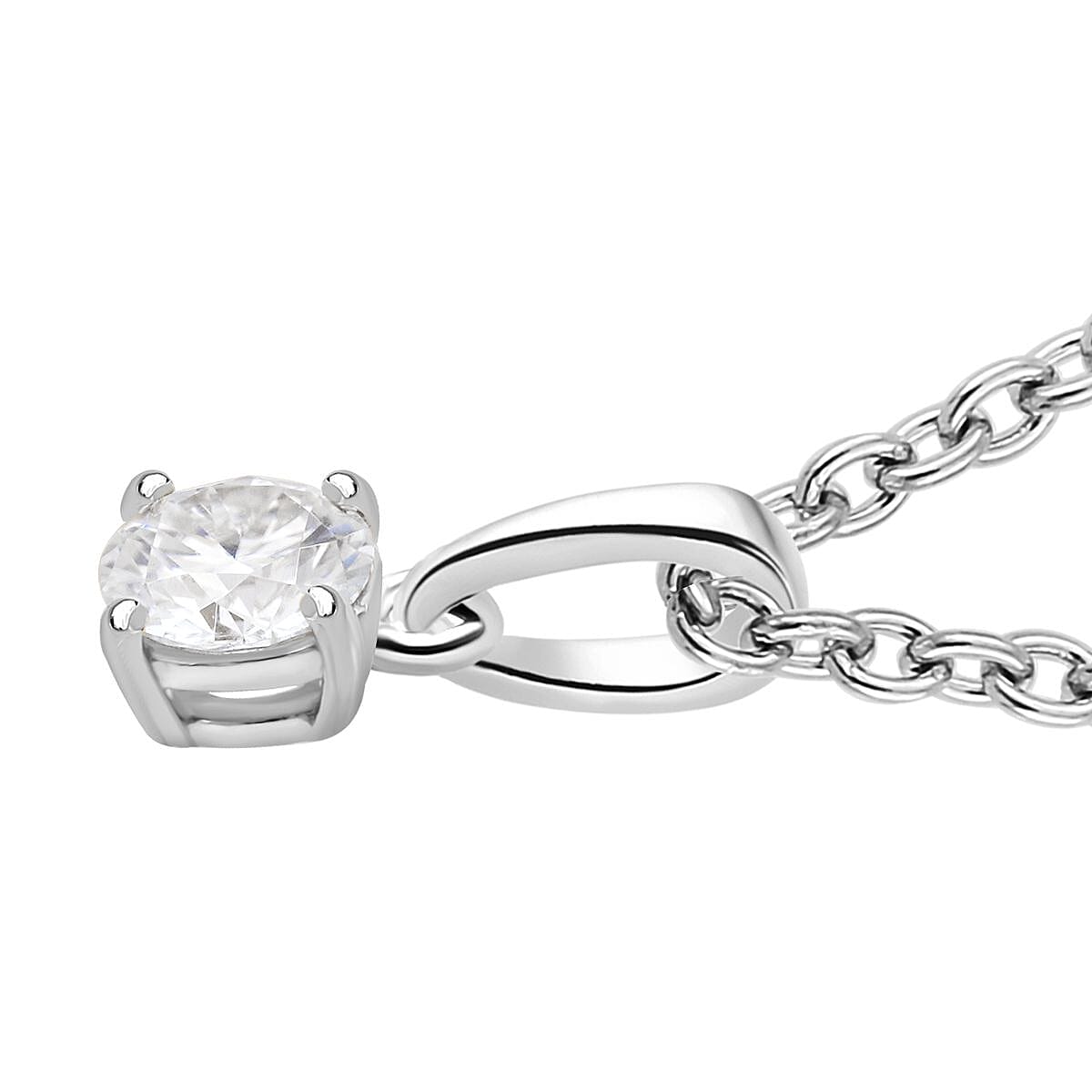 D'Joy Moissanite 2.10 ctw Solitaire Stud Earrings, Ring (Size 9.0) and Pendant in Rhodium Over Sterling Silver with Stainless Steel Necklace (20 Inches) image number 6