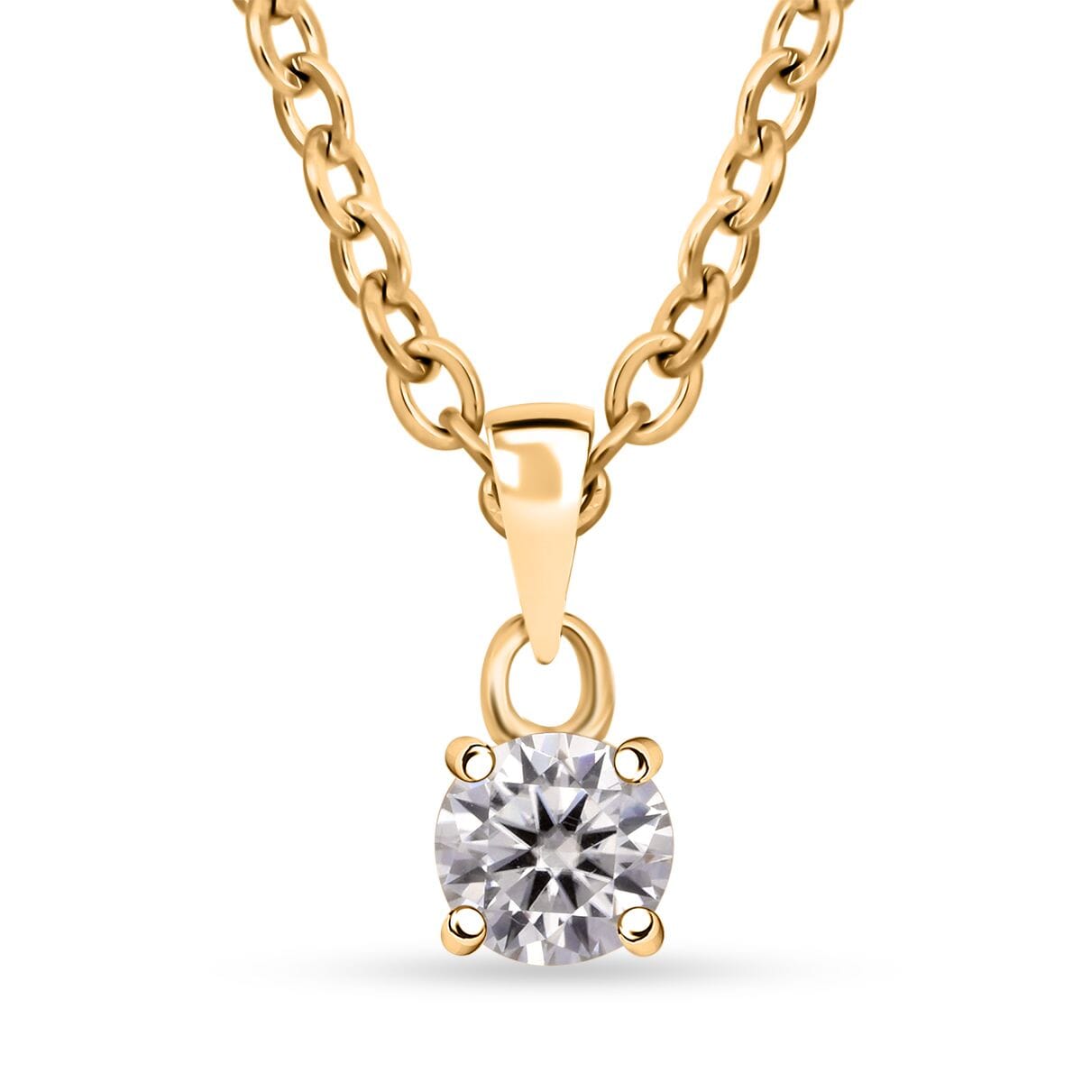 D'Joy Moissanite 2.10 ctw Eternal Spark Collection Solitaire Stud Earrings, Ring (Size 5.0) and Pendant Necklace 20 Inches in 18K Vermeil Yellow Gold Over Sterling Silver image number 5