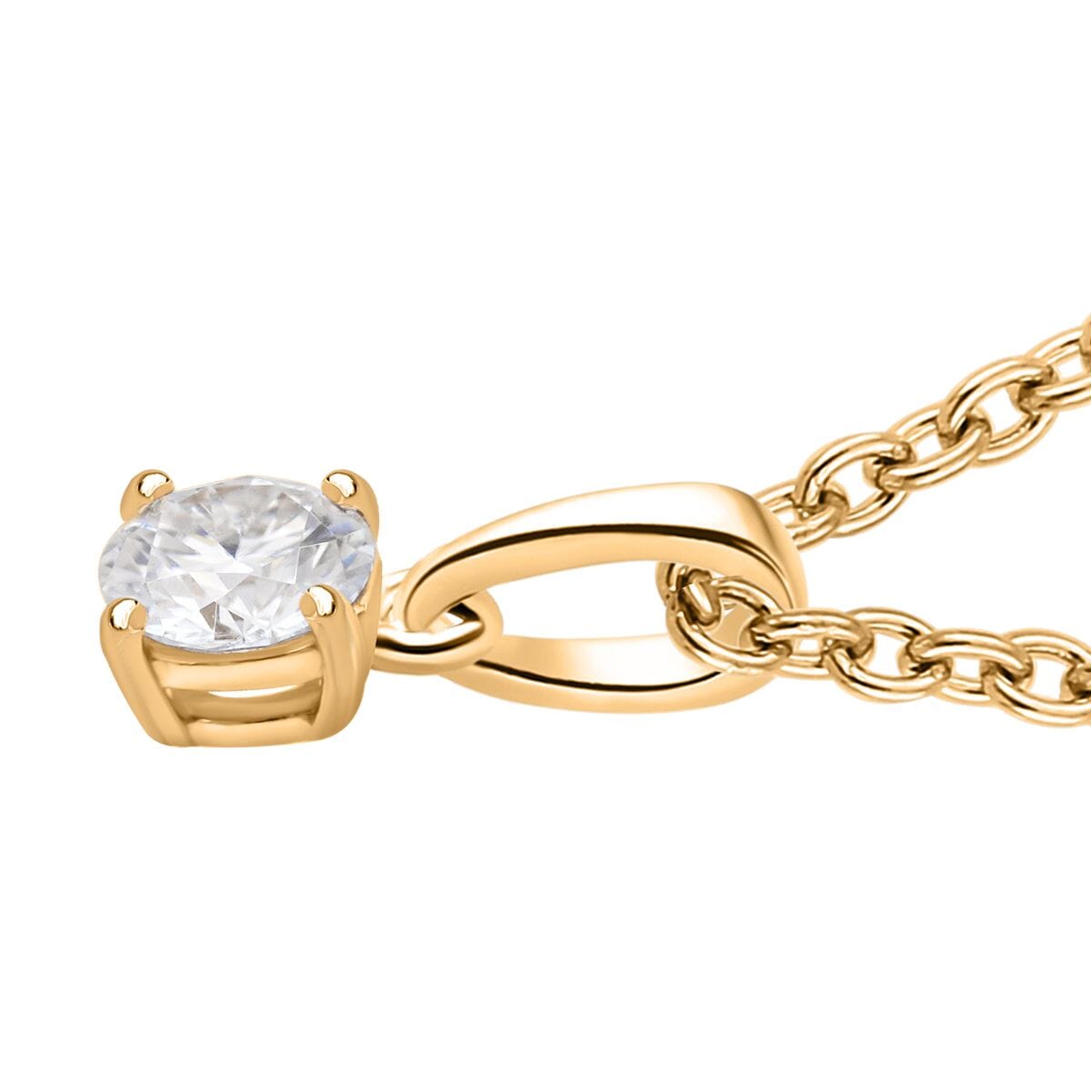 D'Joy Moissanite 2.10 ctw Eternal Spark Collection Solitaire Stud Earrings, Ring (Size 5.0) and Pendant Necklace 20 Inches in 18K Vermeil Yellow Gold Over Sterling Silver image number 6