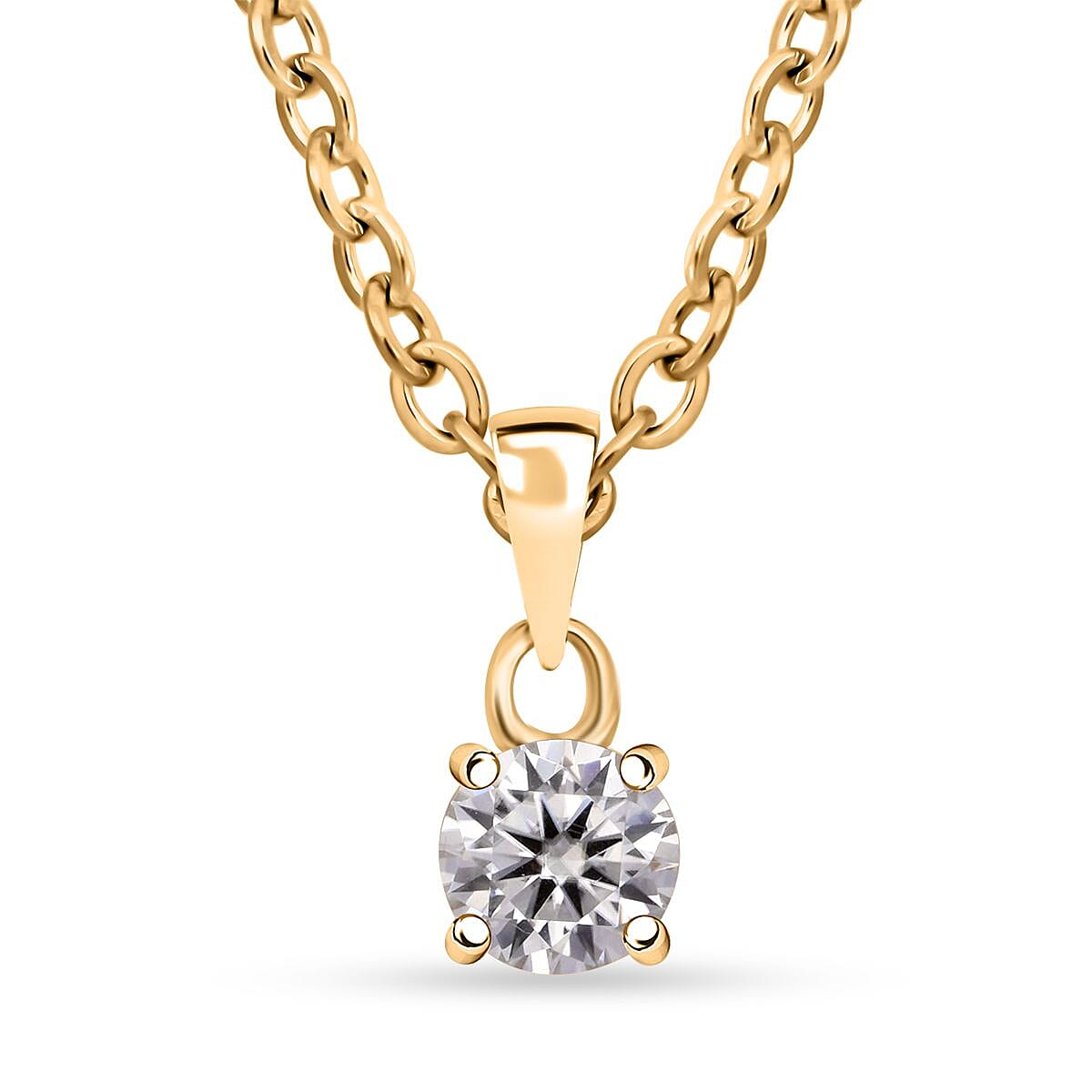 D'Joy Moissanite 2.10 ctw Eternal Spark Collection Solitaire Stud Earrings, Ring (Size 7.0) and Pendant Necklace 20 Inches in 18K Vermeil Yellow Gold Over Sterling Silver image number 5