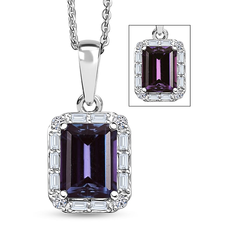 Luxuriant Premium Lab Grown Alexandrite and White Topaz 2.35 ctw Eclipse Empire Pendant Necklace in Rhodium Over Sterling Silver 20 Inches