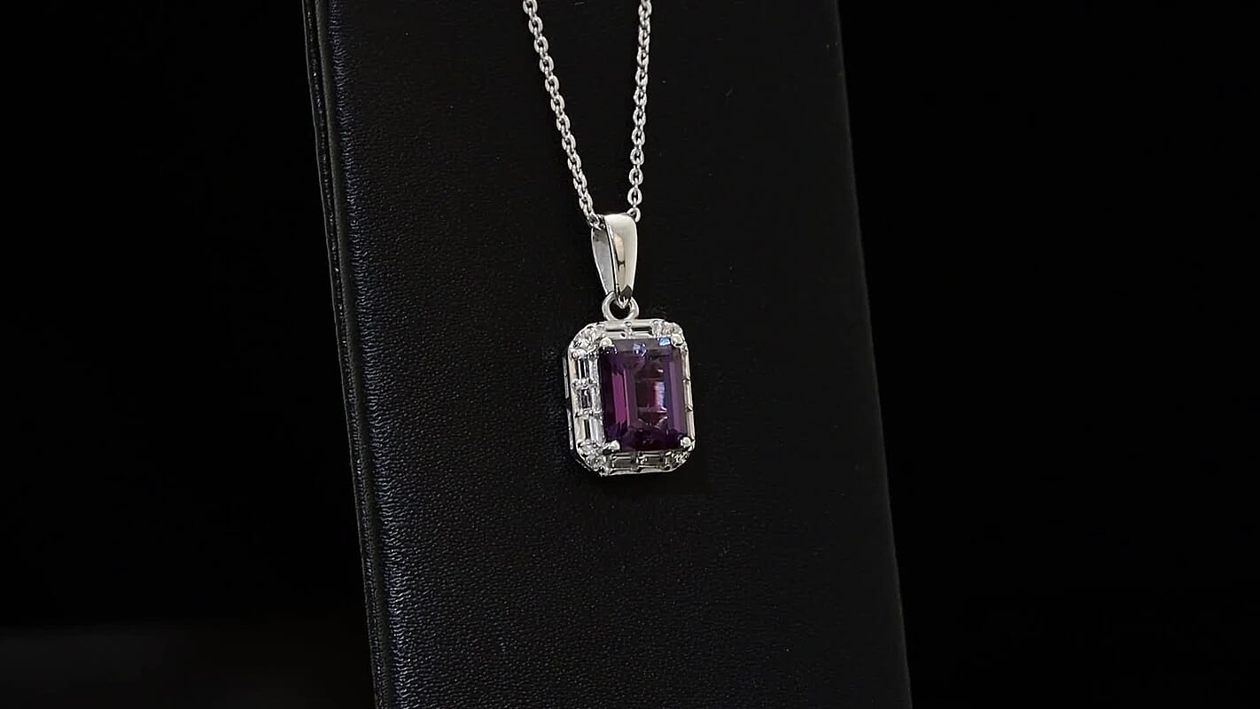 Luxuriant Premium Lab Grown Alexandrite and White Topaz 2.35 ctw Eclipse Empire Pendant Necklace in Rhodium Over Sterling Silver 20 Inches