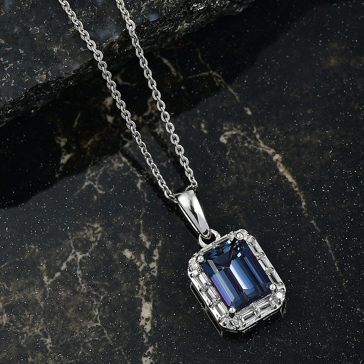 Luxuriant Premium Lab Grown Alexandrite and White Topaz 2.35 ctw Eclipse Empire Pendant Necklace in Rhodium Over Sterling Silver 20 Inches  image number 1