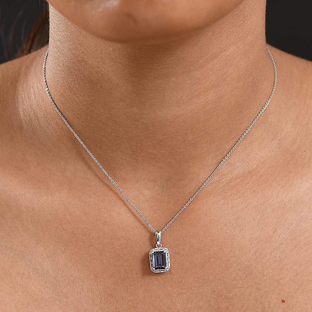 Luxuriant Premium Lab Grown Alexandrite and White Topaz 2.35 ctw Eclipse Empire Pendant Necklace in Rhodium Over Sterling Silver 20 Inches  image number 2