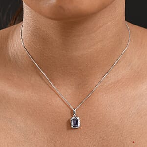 Luxuriant Premium Lab Grown Alexandrite and White Topaz 2.35 ctw Eclipse Empire Pendant Necklace in Rhodium Over Sterling Silver 20 Inches 
