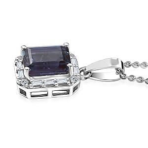 Luxuriant Premium Lab Grown Alexandrite and White Topaz 2.35 ctw Eclipse Empire Pendant Necklace in Rhodium Over Sterling Silver 20 Inches 