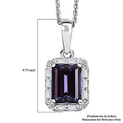 Luxuriant Premium Lab Grown Alexandrite and White Topaz 2.35 ctw Eclipse Empire Pendant Necklace in Rhodium Over Sterling Silver 20 Inches