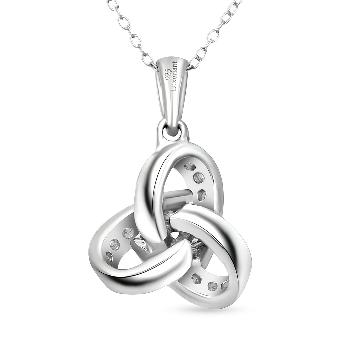Luxuriant Lab Grown Diamond G-H SI 0.50 ctw Knot Pendant Necklace in Rhodium Over Sterling Silver 20 Inches image number 4