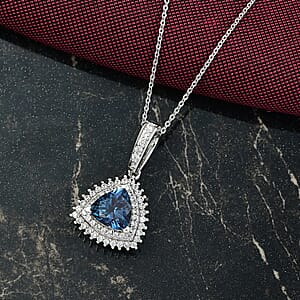 Luxuriant Premium Lab Grown Alexandrite and White Zircon 3.10 ctw Radiant Eclipse Pendant Necklace in Rhodium Over Sterling Silver 20 Inches 