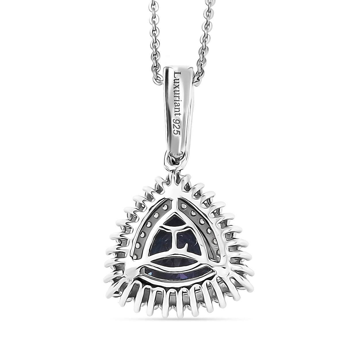 Luxuriant Premium Lab Grown Alexandrite and White Zircon 3.10 ctw Radiant Eclipse Pendant Necklace in Rhodium Over Sterling Silver 20 Inches  image number 4