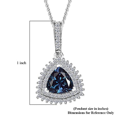 Luxuriant Premium Lab Grown Alexandrite and White Zircon 3.10 ctw Radiant Eclipse Pendant Necklace in Rhodium Over Sterling Silver 20 Inches