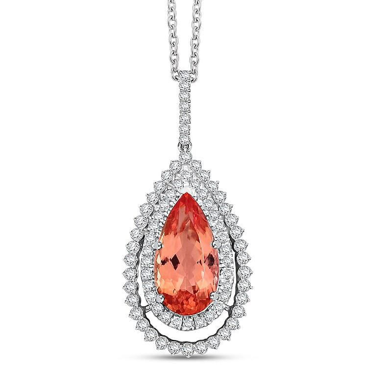 Chairman Vault Collection Certified & Appraised Rhapsody AAAA Imperial Topaz and E-F VS Diamond 8.95 ctw Pendant Necklace in 950 Platinum 13.93 Grams 18 Inches