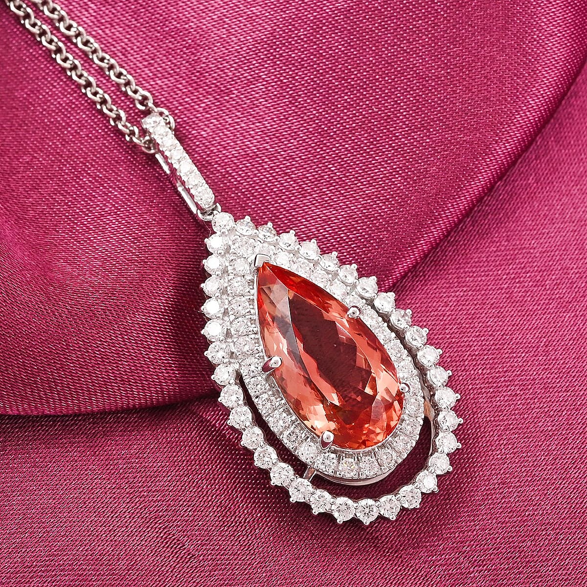 Chairman Collection Certified & Appraised Rhapsody AAAA Imperial Topaz and E-F VS Diamond 8.95 ctw Pendant Necklace in 950 Platinum 13.93 Grams 18 Inches image number 1