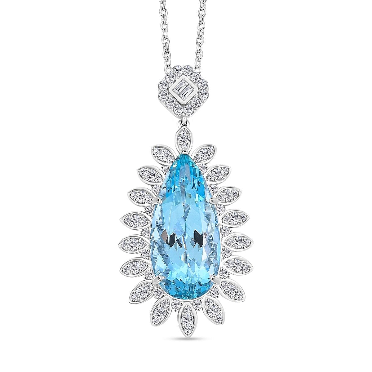 Chairman Collection Certified & Appraised Rhapsody AAAA Santa Maria Aquamarine and E-F VS Diamond 17.85 ctw Pendant Necklace in 950 Platinum 18 Inches 20.75 Grams image number 0