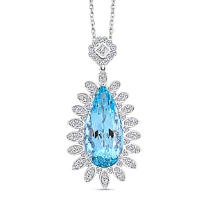 Chairman Collection Certified & Appraised Rhapsody AAAA Santa Maria Aquamarine and E-F VS Diamond 17.85 ctw Pendant Necklace in 950 Platinum 18 Inches 20.75 Grams
