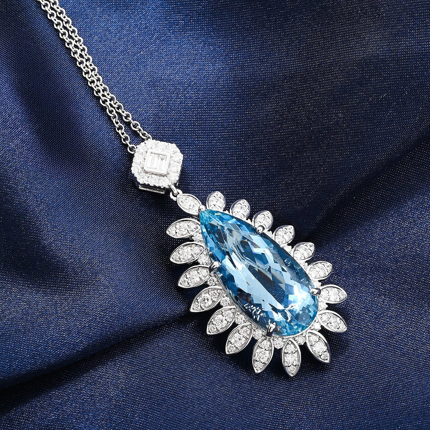 Chairman Vault Collection Certified & Appraised Rhapsody AAAA Santa Maria Aquamarine and E-F VS Diamond 17.85 ctw Pendant Necklace in 950 Platinum 18 Inches 20.75 Grams