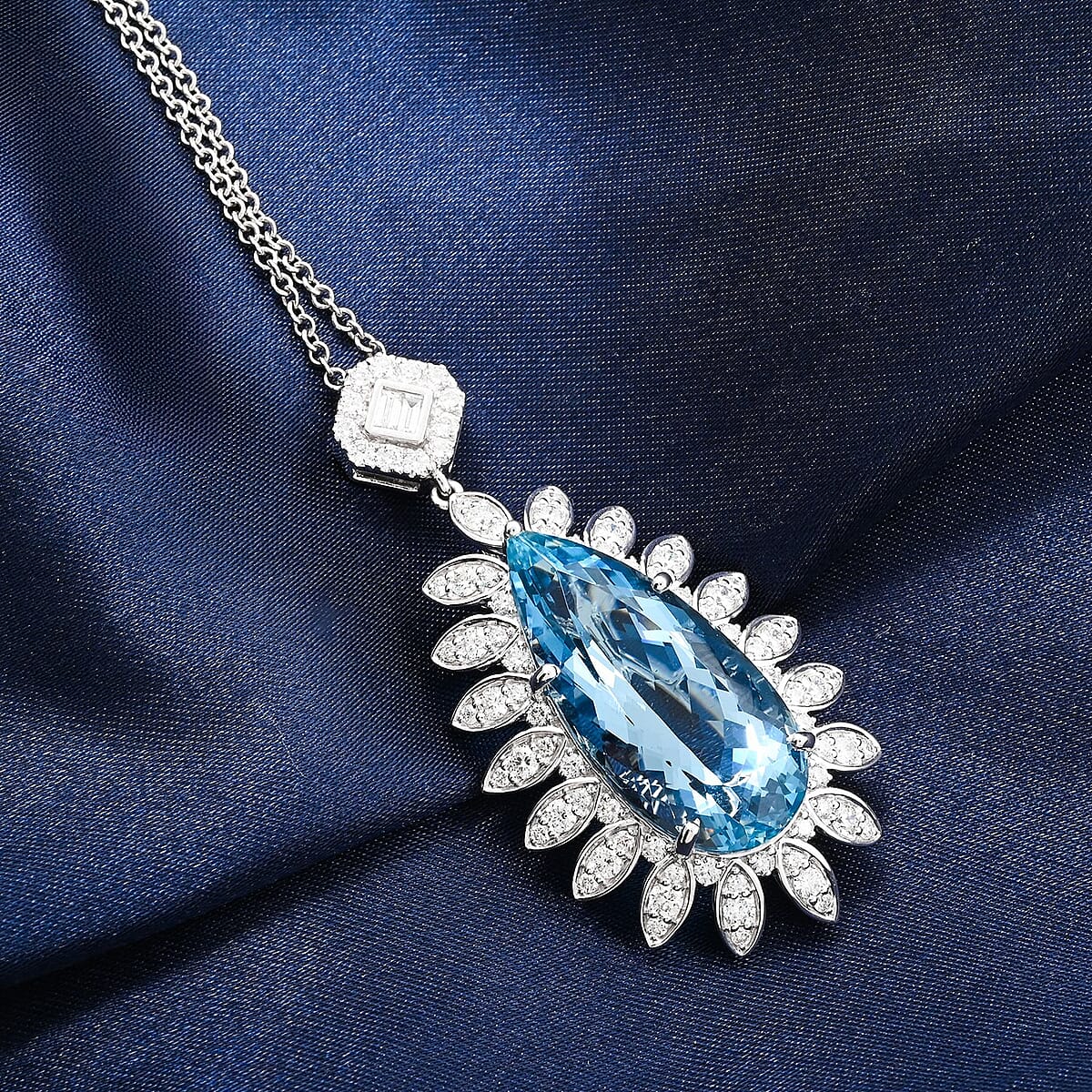 Chairman Collection Certified & Appraised Rhapsody AAAA Santa Maria Aquamarine and E-F VS Diamond 17.85 ctw Pendant Necklace in 950 Platinum 18 Inches 20.75 Grams image number 1