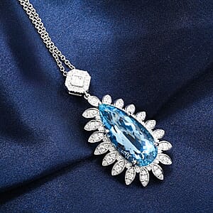 Chairman Vault Collection Certified & Appraised Rhapsody AAAA Santa Maria Aquamarine and E-F VS Diamond 17.85 ctw Pendant Necklace in 950 Platinum 18 Inches 20.75 Grams